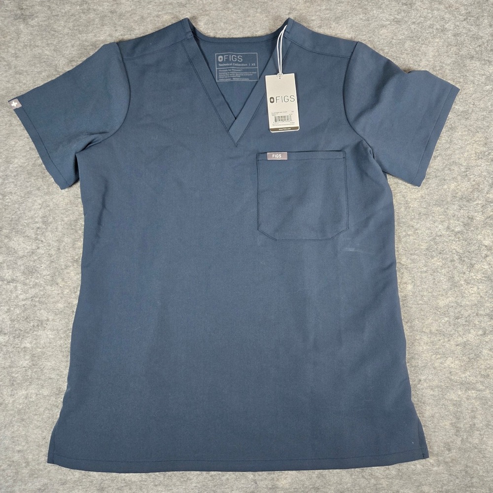 FIGS Womens Navy Blue Catarina One-Pocket Technical Scrub Top XS